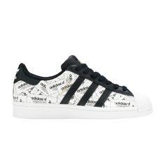 The adidas Superstar ‘Reflective Logos’ celebrates the silhouette’s 50th anniversary with highly visible all-over branding. The leather upper is not only treated to a reflective finish, but it’s also plastered with countless adidas labels in collage-like design. Complementary black hits are applied to the heel tab, tongue, eyestay and serrated three-stripes. The sneaker’s iconic rubber shell toe offers added durability, while a herringbone rubber outsole provides grippy traction. 50th Anniversary, Mens Shoes Sneakers, Herringbone, Shoes Sneakers, Leather Upper, Men's Shoes, Adidas, Sneakers, Heels