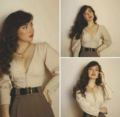 40s Outfit Inspiration, Hot Weather Academia Outfits, Dark Academia Romantic Body Type, Sweetheart Line Dress, Romantic Fall Makeup, Modern 30s Fashion, Modern Elvish Outfits, Fairycore Business Casual, Blouse And Slacks Women