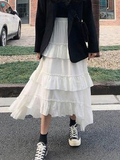 ⚡️Buy Irregular Tiered Midi Skirt White ONE SIZE under $34.00 in Skirts Online. Style: Casual, Street Color: White/Black Fabric Content: Polyester Blend Fit Type: Slim fit Length: Midi Skirt Design: Elasticated High Rise Waistline, Frill Trim. ✓2022 NEW YEAR SALE | $10 OFF OVER $75 CODE: NY1 I $25 OFF OVER $125 CODE: NY2 | $35 OFF OVER $215 CODE: NY3✓Free Shipping on all orders over $69 USD.. Check reviews and order Irregular Tiered Midi Skirt today. Midi Length Skirt, White Rara Skirt Outfit, Side Split Dress, Tiered Midi Skirt, Tiered Skirts, Crop Top Dress, Black And White Fabric, Jean Flare, Split Dress