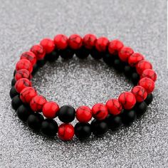 Brand New. Never Worn. Red Marbled Stone Beads With 1 Black Stone Bead. Black Stone Beads With 1 Red Marbled Stone. 8mm Beads. Red Bracelet Is The Smaller Of The 2. Stretch Fit. Casual Red Bracelets With 8mm Beads, Casual Red Beaded Bracelets With Black Beads, Casual Red Jewelry With 8mm Beads, Casual Red Jewelry With Black Beads, Elegant Red And Black Beaded Bracelets, Red Bracelets With Black Round Beads, Casual Red Bracelets With Spacer Beads, Casual Red Hand-strung Beaded Bracelets, Florida Photoshoot