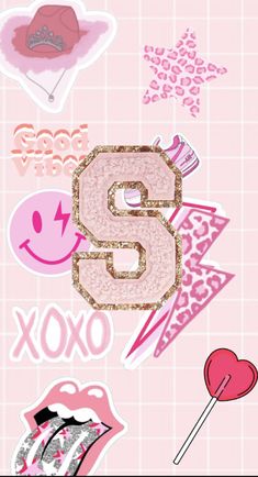 the number six stickers are all over the phone screen and it's pink