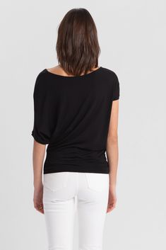 "The Elena Top is a draped dream. She features an off-center scoop neck and asymmetric sleeves with a batwing on one side while extending down effortlessly to hug your hips. Fashioned from our silky-soft, eco-friendly European jersey, Elena's ideal for all day wear and versatile enough for professional or casual. Tuck her in to create a sleek look or wear her out to show off the unique silhouette. GET THE LOOK Top: this listing Pants: Madewell | https://etsy.me/33FtwlX Shoes: https://etsy.me/3hv Batwing Shirt, Minimalist Blouse, Scoop Neck Blouse, Boat Neck Blouse, Scoop Neck Blouses, Off Shoulder Top, In The Mood, Off Shoulder Tops, Sleek Look