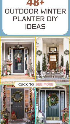 an outdoor winter planter diy idea is featured in the front yard with wreaths and