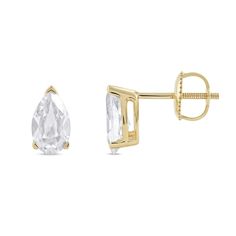 Take your favorite looks to the next level when you wear these sophisticated certified pear-shaped lab-created diamond solitaire stud earrings in 14K gold. Crafted in 14K gold Each earring showcases a 1/2 ct. certified pear-shaped lab-created diamond solitaire boasting a color rank of F and clarity of Si2. Sparkling with 1 ct. t.w. of lab-created diamonds Includes certification card These post earrings secure comfortably with screw backs. White Pear-shaped Teardrop Earrings With Prong Setting, Fine Jewelry Pear-shaped Teardrop Earrings In Prong Setting, Fine Jewelry Teardrop Earrings With Prong Setting, Pear-shaped Teardrop Earrings With Prong Setting, Classic Pear-shaped Diamond Cut Teardrop Earrings, Classic Pear-shaped Teardrop Earrings With Diamond Cut, Classic Yellow Gold Diamond Teardrop Earrings, Gia Certified Classic Teardrop Diamond Earrings, Classic Teardrop Gia Certified Diamond Earrings