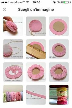 the instructions for how to make pink scrunffles with yarn and felt thread