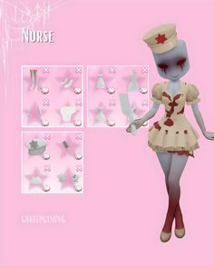 the nurse doll is standing in front of pink wallpaper with photoshopped images