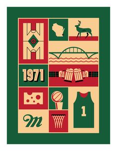 a poster with different types of sports related items on it, including the number one