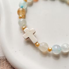 Cross Beaded Bracelet - Christian Faith Bracelet - Beaded Inspirational Bracelets by LyssieBCreations on Etsy White Stretch Bracelet With Faceted Beads For Healing, White Spiritual Beaded Bracelets For Friendship, Spiritual White Beaded Bracelets For Friendship, Spiritual Faceted Bead Bracelet, Adjustable Spiritual Friendship Bracelets With Faceted Beads, Spiritual Bracelets With Faceted Round Beads, Spiritual Beaded Bracelets For Friendship, Bohemian Rosary Bracelet With Faceted Beads As Gift, Spiritual Hand-strung Beaded Bracelets For Friendship