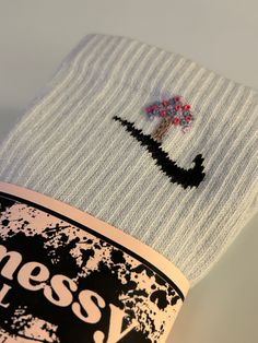 Large Embroidered Crew Socks  Size 8 - 11 UK Grey/blue pastel sports sock with hand embroidered cherry blossom. Low temperature wash. Embroidered Nike, Nike Socks, Bleu Pastel, Blue Pastel, Cute Socks, Embroidery Ideas, Sport Socks, Casual Socks, Socks And Hosiery