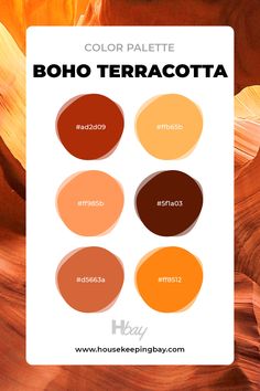 the color palette for boho terracotta is shown in different shades and sizes