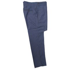 A must-have style in every man’s wardrobe, you will never look boring again with these striped trousers in blue. Elegantly made with high quality craftsmanship in a straight fit, flat-front style from 100% premium quality cotton, these trousers feature a button and zip closure with a wide waistband with two extended fastening tabs. This pair of men's pants is perfect for work and everyday wear, business meetings, parties, gala dinners or summer weddings. Buy it for yourself, or gift it to a love Striped Straight Leg Dress Pants With Welt Pockets, Striped Formal Bottoms With Welt Pockets, Formal Striped Bottoms With Welt Pockets, Straight Leg Striped Pants For Business, Blue Vertical Stripes Pants For Workwear, Striped Straight Dress Pants With Welt Pockets, Striped Bottoms With Welt Pockets For Formal Occasions, Straight Leg Bottoms With Vertical Stripes For Business, Blue Vertical Stripes Pants For Work