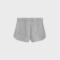 Triomphe mini shorts in cotton and cashmere - grey / ecru | CELINE Classic Short Bottoms For Loungewear, Classic Short Loungewear Bottoms, Classic Short Lounge Bottoms, Luxury Mini Length Women's Shorts, Gray Shorts With Elastic Waistband, Gray Elastic Waistband Shorts For Loungewear, Celine Triomphe Mini, Cashmere Shorts, Celine Crop Top