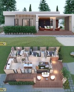 an artist's rendering of a modern house in the middle of a garden area