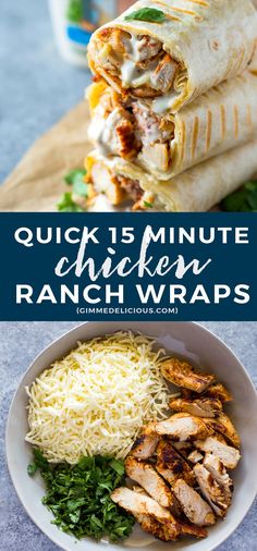 chicken ranch wraps stacked on top of each other with shredded cheese and parmesan