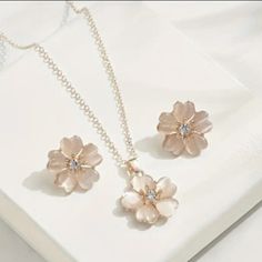 New Flower Shaped Blush Light Pink Colored Necklace & Earrings Colored Necklace, New Flower, Ar Accessories, Colourful Necklace, Blush Makeup, Key Card Holder, Fit N Flare Dress, Necklace Earring Set, Flower Necklace