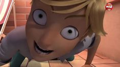 a cartoon character with big eyes and blonde hair