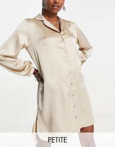 Petite by Flounce London Petite All other dresses can go home Revere collar Button-through front Long sleeves Regular fit Satin Shirt Dress, Petite Dress, Revere Collar, Plus Size Designers, Satin Shirt, Mink Pink, Mini Shirt Dress, Petite Maternity, Petite Dresses