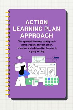 the action learning plan approach book is shown in purple and black, with an image of a