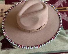 Native American Beaded Hats, Beaded Hats Native American, Beaded Hat Brim, Beaded Cowboy Hat, Edge Beading, Beaded Caps, Loom Bead Patterns, Beaded Hats, Burned Hats