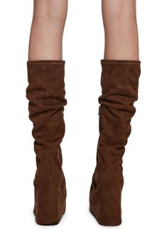 feature a vegan suede construction and embroidered logo graphics at the top. These platform boots have a knee high pant covering design and side zipper closures. Pant Boots, Free Skiing, Suede Pants, Free Socks, Platform Boots, Goth Fashion, Brown Boots, Dolls Kill, Thigh Highs