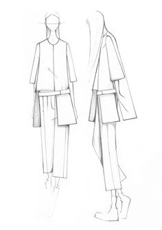 two women's clothing sketches, one in white and the other in black with long sleeves