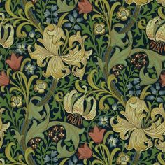 an intricately designed wallpaper with flowers and leaves