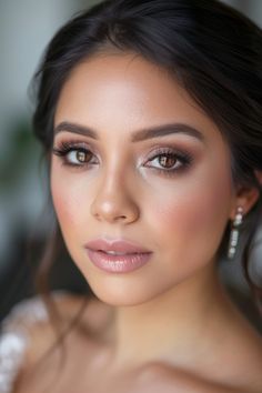 a woman with brown eyes and makeup looks at the camera while posing for a photo