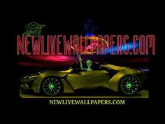 a yellow sports car with neon lights on it's side and the words, new live media services com