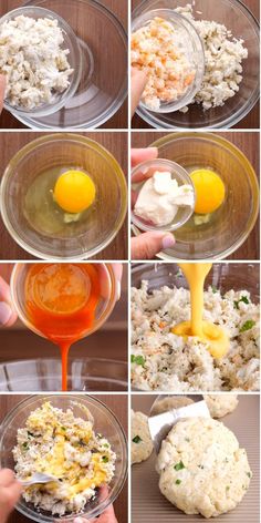 process shots showing how to make rice and eggs