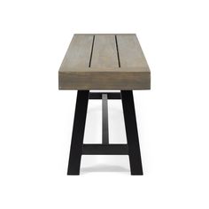 a small wooden table with black legs and a square top on an isolated white background