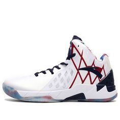 ANTA KT1 Klay Thompson 'USA Home' basketball shoes white black and red 11631101-1 (SNKR/Mid Top/Basketball) Klay Thompson, Sports Sneakers, Mid Top, Shoes White, Sneaker Collection, Bugatti, Basketball Shoes, White Black, White And Black