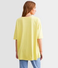 Billabong Rainbow Skies Oversized T-Shirt - Yellow X-Small, Women's Limelight Graphic washed t-shirt Bust measures 47 on size small Body length 25 on size small. 100% Cotton. Machine wash cold with like colors. Do not bleach. Tumble dry low. Cool iron if needed. Do not dry clean.. Measurements: Bust -Fullest part of bust with arms at sides. Waist -Circumference of natural waist: above belly button below rib cage. Hips -Standing with feet together fullest part of hips. WOMEN'S TOP SIZE CONVERSION Rainbow Sky, Waist Circumference, Women's T Shirts, T Shirt For Women, Rib Cage, Oversized T Shirt, Belly Button, Oversized Tshirt, Billabong