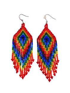 Tbd Multicolor Beaded Dangle Crystal Earrings, Multicolor Crystal Dangle Earrings With Colorful Beads, Rainbow Dangling Beads Earrings For Party, Multicolor Crystal Earrings With Dangling Round Beads, Bohemian Multicolor Beaded Crystal Earrings, Multicolor Bohemian Crystal Earrings With Dangling Beads, Multicolor Round Beads Crystal Earrings For Pierced Ears, Rainbow Fringe, Beaded Chandelier Earrings