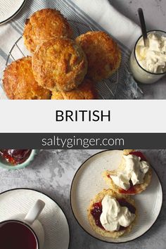 Scones on a plate with text that says "british". English Recipes, British Cooking, British Dishes, Baked Cauliflower