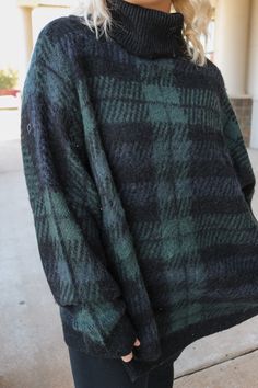 Experience the ultimate comfort and style with our Cozy Spirit Cara Plaid Sweater. Available in 2 beautiful colors, red and green, this oversized turtle neck will keep you warm and trendy all season long. Embrace the cozy spirit and elevate your wardrobe today! Plaid Sweater, 2 Colours, Beautiful Colors, Turtle Neck, Plaid, My Style, Wardrobe, Sweatshirts, Green