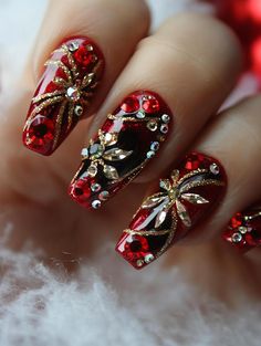 Christmas nails that sleigh all day: Discover 27 dazzling designs to make your fingertips merry and bright. From glittering gradients to intricate snowflake patterns, these manicures capture the magic of the season. Incorporate velvet textures, chrome finishes, and holographic accents for a truly show-stopping look. Let your nails be the star of every holiday party. Disco Ball Nail Art, Rhinestone Christmas Nails, Nail Designs Sparkle, Champagne Glitter Nails, Trendy Holiday Nails, Christmas Nail Designs Acrylic, Nails Xmas, Intricate Snowflake, Holiday Manicure