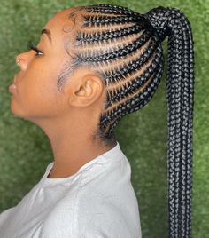 13. Jumbo and Small Feed-In Braids. Add the oomph to your hairstyle. Mix and match sizes within feed-in braids styles. Cornrows To Ponytail, Hair Braid Into Ponytail, Cornrows Into Ponytail, High Ponytail Hairstyles For Black Women, Braids Into Ponytail, Feed In Braids Ponytail, Hairdo Ideas, Feed In Ponytail, Cornrow Ponytail