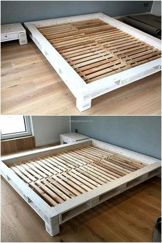 the bed frame is made out of pallets and has no mattresses on it