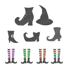 the silhouettes of boots and socks are shown in different colors, sizes and shapes