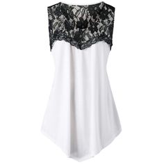 Plus Size Lace Insert Asymmetric Tank Top - White - 3W56967214 - Original Design-Women's Clothing  #OriginalDesignWomensClothing #Original #DesignWomen's #Clothing Cheap Tank Tops, Lace Trim Tank Top, Plus Size Tank Tops, Lace Insert, Neck Lace, Knee Length Dresses, Plus Size Swimwear, Ladies Dress Design, White Tank Top