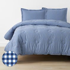 Navy Gingham Bedding, Plaid Comforter Bedroom, Gingham Comforter, Grandkids Room, Toad House, Apartment Things, Percale Duvet Cover, Never Say No, Twin Xl Duvet Covers