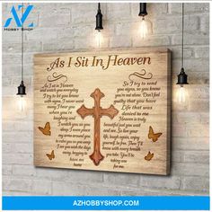 Zalooo As I Sit In Heaven Cross Butterfly Wall Art Canvas Canvas Butterfly, Memorial Wall, Wall Art Canvas Prints, Custom Canvas, Memorial Gifts