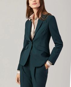 Sharp tailoring and a deep green hue imbue this jacket with an air of sophistication. Crafted from rich wool with a hint of flattering stretch woven by Italy's famed Tollegno mill, this one-button silhouette features peak lapels, slanted flap pockets to highlight the waist, a center-back vent and pickstitched detailing. Fully lined..24' center back length; 99% wool, 1% elastane; dry-clean; made in Portugal from Italian fabric..Sharp tailoring and a deep green hue imbue this jacket with an air of sophistication. Crafted from rich wool with a hint of flattering stretch woven by Italy's famed Tollegno mill, this one-button silhouette features peak lapels, slanted flap pockets to highlight the waist, a center-back vent and pickstitched detailing. Fully lined.24' center back length; 99% wool, 1 Fitted Classic Dark Green Blazer, Classic Fitted Dark Green Blazer, Elegant Tailored Dark Green Blazer, Elegant Green Blazer With Lapel Collar, Tailored Dark Green Blazer For Business, Fitted Green Blazer For Fall, Green Fitted Blazer For Fall, Elegant Green Blazer For Business Casual, Green Fitted Suit For Fall