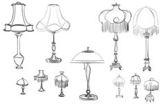 several lamps are shown in different positions and sizes