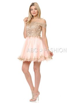 Look unforgettable in this tulle off-the-shoulder cocktail dress with embroidered gold lace appliques. This short party dress features a beautiful off shoulder bodice adorned with gilded gold lace appliques accented with dainty beads, the short A-line tulle skirt with curly hemline gently falls above the knees, and a zipper back. Affordably priced under $170, this dress is perfect for any semi-formal event and will keep you on budget! Material: Tulle, 100% Polyester Details: Bra Cup, Fully Lined Embellished Off-shoulder Homecoming Dress, Spring Party Lace Dress Off-shoulder, Spring Off-shoulder Lace Party Dress, Spring Party Off-shoulder Lace Dress, Gold Off-shoulder Wedding Dress, Embellished Lace Dress For Prom, Embellished Off-shoulder Dress For Prom Season, Embellished Off-shoulder Dress For Prom, Off-shoulder Lace Mini Dress For Cocktail