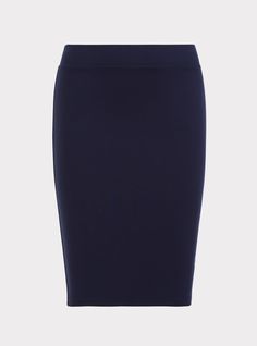 A thick ponte knit skirt stretches and smoothes while maintaining its shape. Ponte fabric. Thick elasticized waist. Banded trim. Vented back. Pencil skirt silhouette. CONTENT + CARE: Rayon/nylon/spandex. Wash cold; line dry. Imported plus size skirt. SIZE + FIT: Model is 5'9”, size 1. Size 2 measures 25. 75” from waist to hem. The best plus size women's midi studio luxe ponte pencil skirt skirts in blue made of studioponte. These dressy clothes and work-wear, office-wear, career-wear, and busine Stretch Elastane Mini Skirt With Lining, Stretch Elastane Lined Mini Skirt, Short Stretch Elastane Skirt, Stretch Elastane Short Skirt, Fitted Midi Pencil Skirt With Elastic Waistband, Stretch Elastane Skirt In Solid Color, Fitted Elastane Mini Skirt With Elastic Waistband, Relaxed Fit Elastane Mini Skirt, Bodycon Pencil Skirt In Elastane