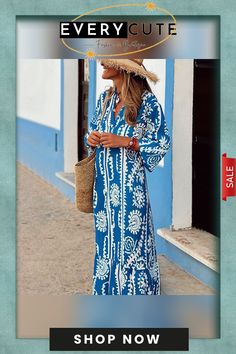 Breezy Blue Long Sleeve Maxi Dress Light Blue Maxi Dress For Beach Cover-up, Light Blue V-neck Maxi Dress For Beach, Blue Summer Maxi Dress For Vacation, Spring Vacation Light Blue Maxi Dress, Spring Blue Maxi Dress For Beach, Light Blue Maxi Dress For Spring Vacation, Blue Maxi Dress For Spring Beach Cover-up, Light Blue V-neck Maxi Dress For The Beach, Light Blue V-neck Midi Dress For Vacation