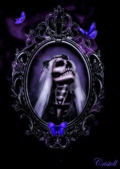 an image of a skeleton bride in a frame