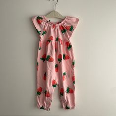 Old Navy Strawberry Romper Nwot Size 6-12 Months Spring Family Matching Playwear For Babies, Spring Cartoon Print Jumpsuits And Rompers For Playtime, Casual Pink Bubble Romper For Playwear, Pink Casual Bubble Romper For Playwear, Spring Playtime Cartoon Print Jumpsuits And Rompers, Casual Cartoon Print Jumpsuits And Rompers For Playtime, Casual Cotton Bubble Romper With Cartoon Print, Playful Cartoon Print Bubble Romper For Spring, Spring Bubble Romper With Cartoon Print