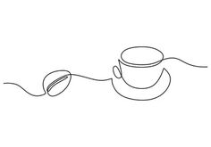 a continuous line drawing of a coffee cup and saucer